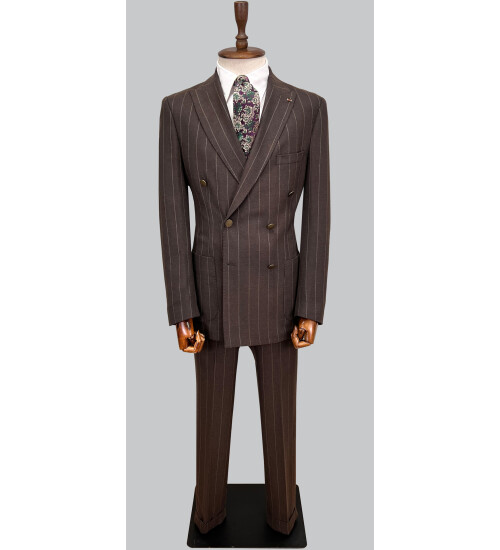 SUIT SARTORIA KAHVERENGİ ÇİZGİLİ KRUVAZE TAKIM ELBİSE 2928