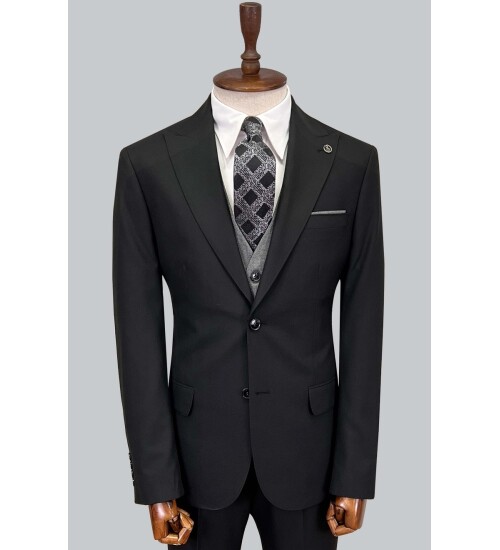 SUIT SARTORIA BLACK SUIT WITH DOUBLE FACED VEST 2917