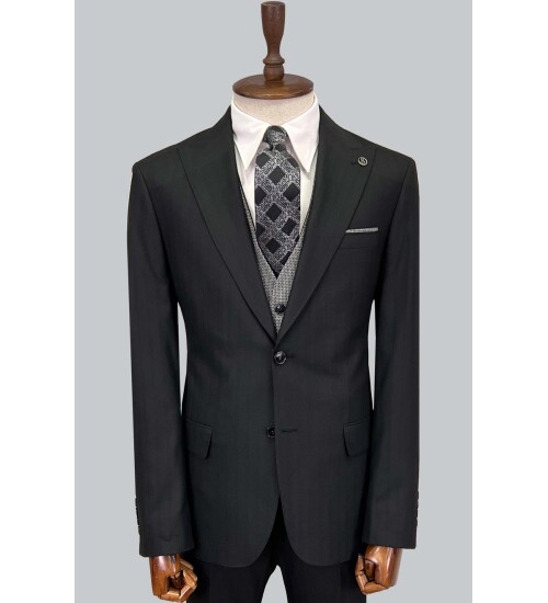 SUIT SARTORIA BLACK SUIT WITH DOUBLE FACED VEST 2917