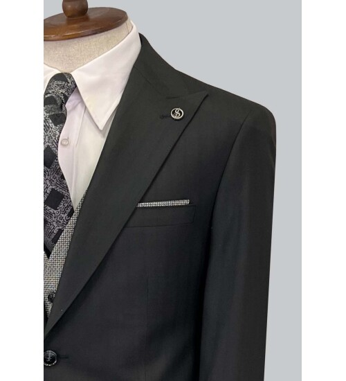 SUIT SARTORIA BLACK SUIT WITH DOUBLE FACED VEST 2917