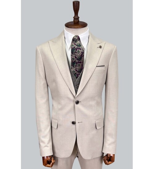 SUIT SARTORIA BEIGE SUIT WITH DOUBLE FACED VEST 2916