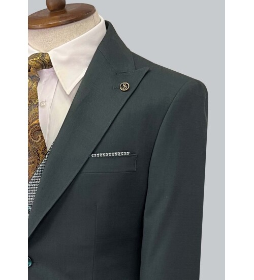 SUIT SARTORIA GREEN SUIT WITH DOUBLE FACED VEST 2917