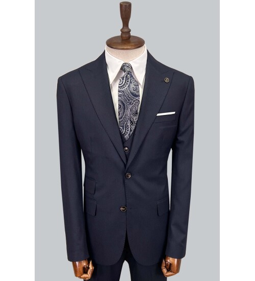 SUIT SARTORIA ÇİZGİLİ LACİVERT YELEKLİ TAKIM ELBİSE 2895