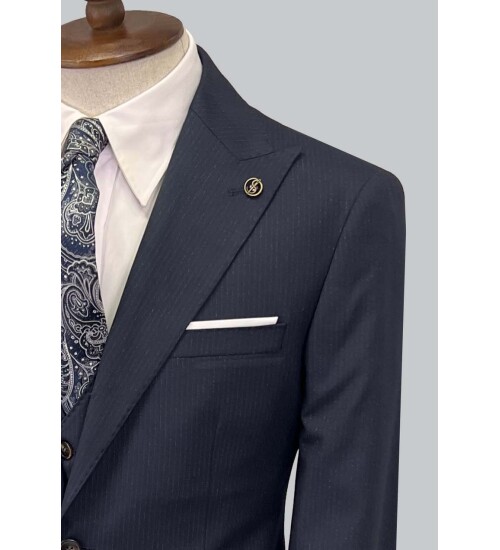 SUIT SARTORIA ÇİZGİLİ LACİVERT YELEKLİ TAKIM ELBİSE 2895