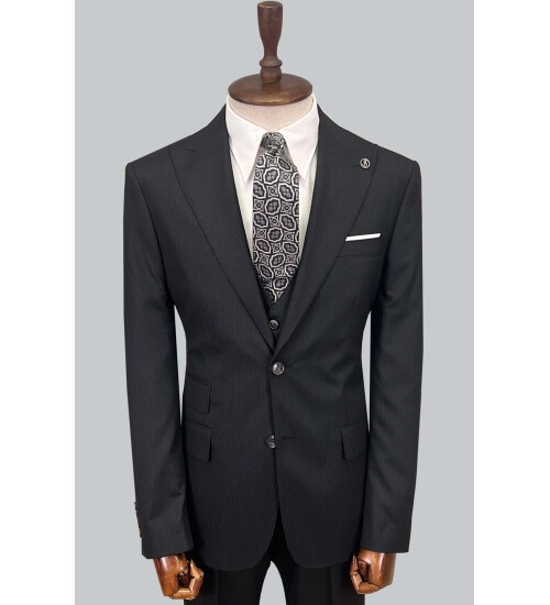 SUIT SARTORIA ÇİZGİLİ SİYAH YELEKLİ TAKIM ELBİSE 2895