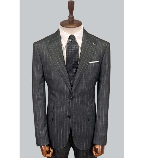 SUIT SARTORIA ÇİZGİLİ KOYU GRİ YELEKLİ TAKIM ELBİSE 2895