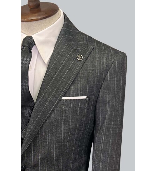 SUIT SARTORIA ÇİZGİLİ KOYU GRİ YELEKLİ TAKIM ELBİSE 2895