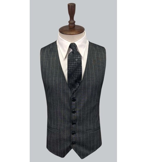 SUIT SARTORIA ÇİZGİLİ KOYU GRİ YELEKLİ TAKIM ELBİSE 2895