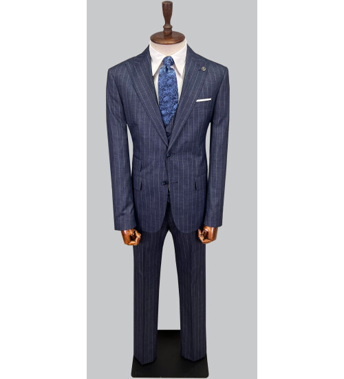 SUIT SARTORIA ÇİZGİLİ MAVİ YELEKLİ TAKIM ELBİSE 2895