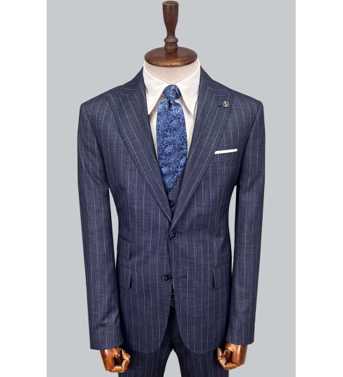 SUIT SARTORIA ÇİZGİLİ MAVİ YELEKLİ TAKIM ELBİSE 2895