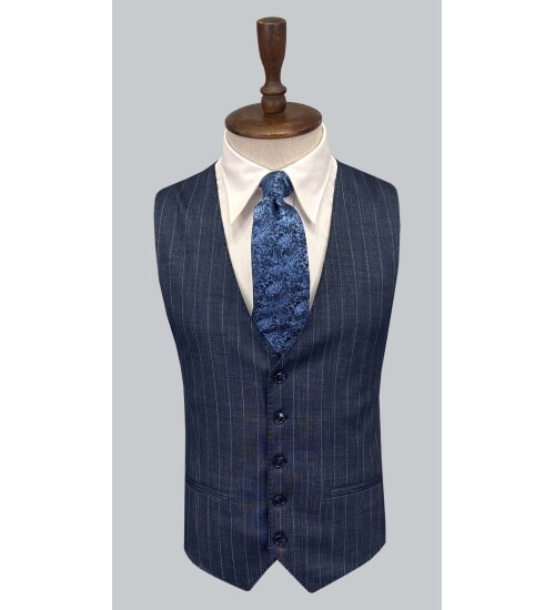 SUIT SARTORIA ÇİZGİLİ MAVİ YELEKLİ TAKIM ELBİSE 2895