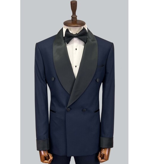 SUIT SARTORIA LACİVERT ŞAL YAKA KRUVAZE DAMATLIK 5642