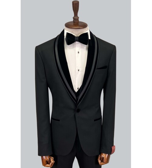 SUIT SARTORIA SİYAH ŞAL YAKA DAMATLIK 5644