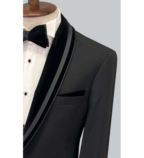 SUIT SARTORIA SİYAH ŞAL YAKA DAMATLIK 5644