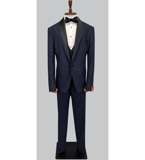 SUIT SARTORIA BIG SIZES REMOVABLE LAPEL NAVY BLUE TUXEDO 5539