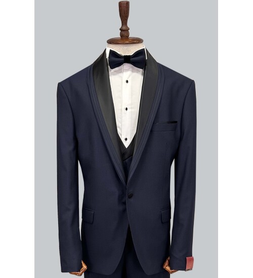 SUIT SARTORIA BIG SIZES REMOVABLE LAPEL NAVY BLUE TUXEDO 5539