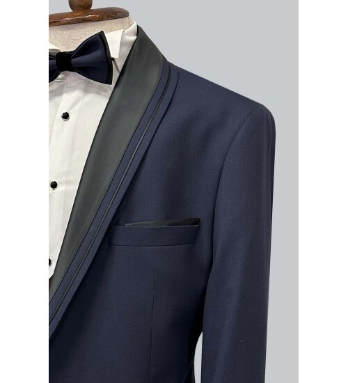 SUIT SARTORIA BIG SIZES REMOVABLE LAPEL NAVY BLUE TUXEDO 5539