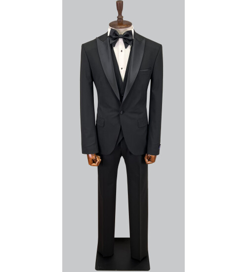 SUIT SARTORIA ÇIKMA SİVRİ YAKA SİYAH YÜNLÜ DAMATLIK 5626