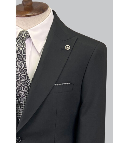 SUIT SARTORIA BLACK SUIT WITH REVERSIBLE VEST 2810