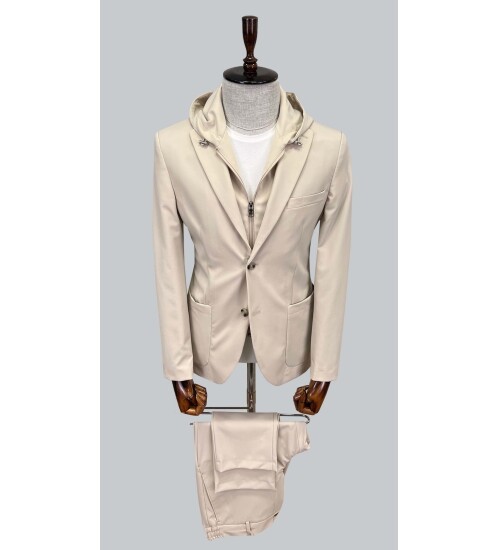 SUIT SARTORIA HOODED LAPEL BEIGE PERFORMANCE SUIT 2630