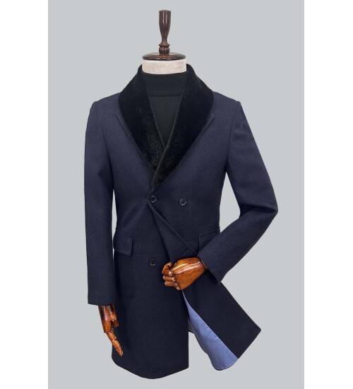 SUIT SARTORIA REMOVABLE COLLAR NAVY BLUE COAT 8082