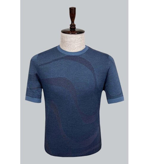 SUIT SARTORIA NAVY BLUE SHORT SLEEVE KNITWEAR T-SHIRT 9027