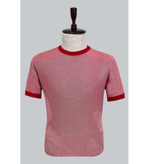 SUIT SARTORIA CLARET RED SHORT SLEEVE KNITWEAR T-SHIRT 9026