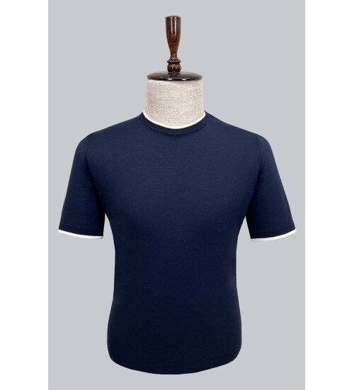 SUIT SARTORIA NAVY BLUE SHORT SLEEVE KNITWEAR T-SHIRT 9017