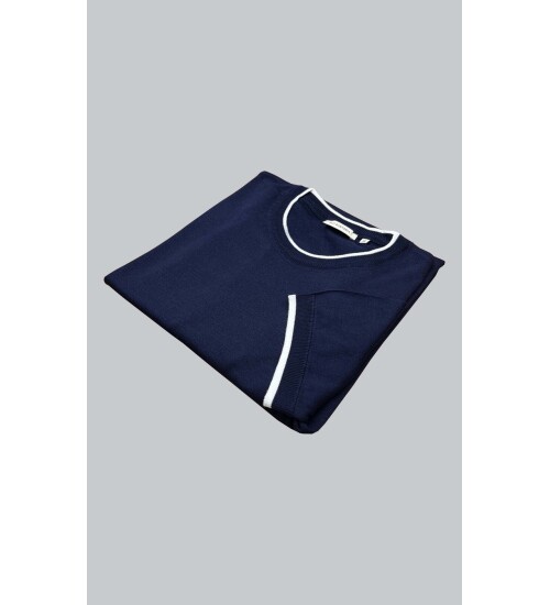 SUIT SARTORIA NAVY BLUE SHORT SLEEVE KNITWEAR T-SHIRT 9017