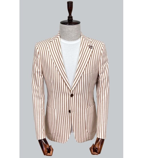 SUIT SARTORIA BROWN STRIPED LINEN JACKET 4351