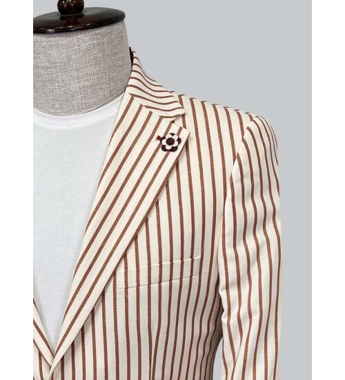 SUIT SARTORIA BROWN STRIPED LINEN JACKET 4351