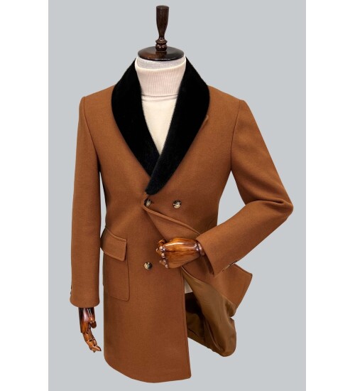 SUIT SARTORIA REMOVABLE COLLAR CAMEL COAT 8082