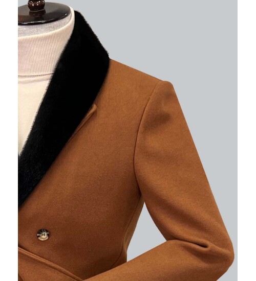 SUIT SARTORIA REMOVABLE COLLAR CAMEL COAT 8082