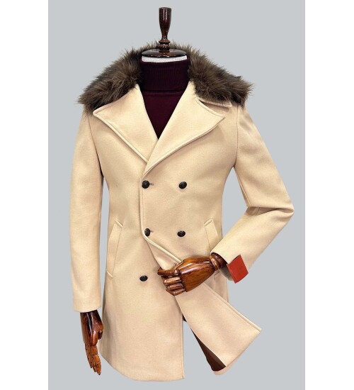 SUIT SARTORIA REMOVABLE COLLAR BEIGE COAT 8090