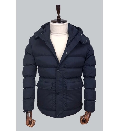 NAVY BLUE HOODED COAT 8092