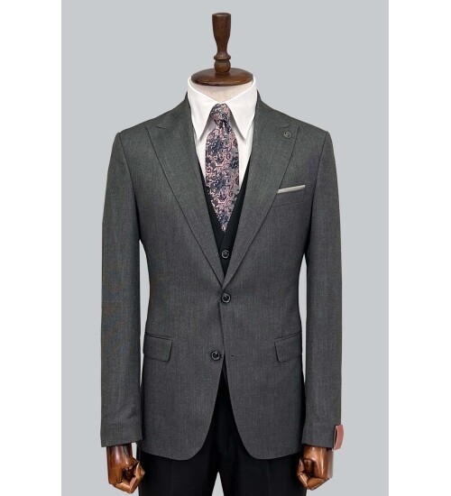 SUIT SARTORIA DARK GREY SUIT WITH DOUBLE FACED VEST