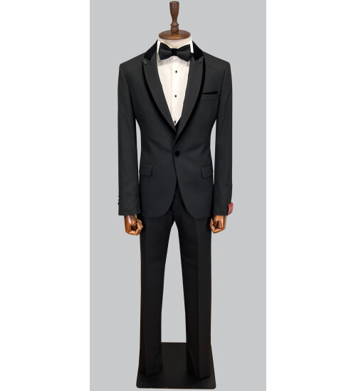 SUIT SARTORIA REMOVABLE LAPEL BLACK TUXEDO 5538