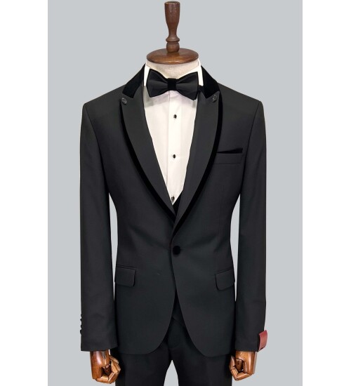 SUIT SARTORIA REMOVABLE LAPEL BLACK TUXEDO 5538