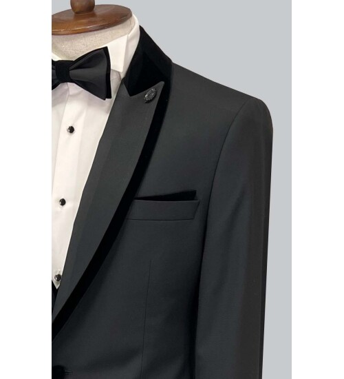 SUIT SARTORIA REMOVABLE LAPEL BLACK TUXEDO 5538