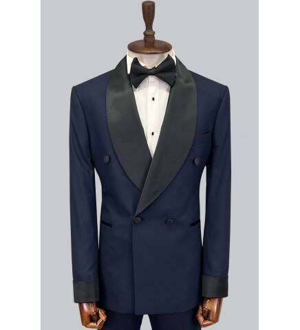 SUIT SARTORIA LACİVERT ŞAL YAKA KRUVAZE DAMATLIK 5642