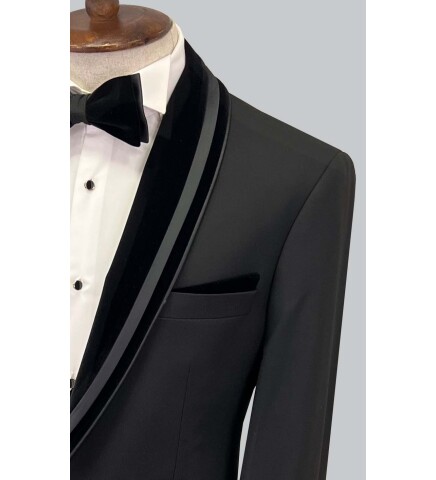 SUIT SARTORIA SİYAH ŞAL YAKA DAMATLIK 5644