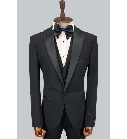 SUIT SARTORIA SİVRİ YAKA SİYAH YÜNLÜ DAMATLIK 5624