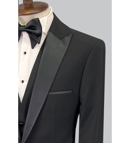SUIT SARTORIA SİVRİ YAKA SİYAH YÜNLÜ DAMATLIK 5624