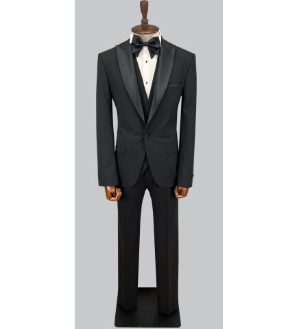 SUIT SARTORIA ÇIKMA SİVRİ YAKA SİYAH YÜNLÜ DAMATLIK 5626
